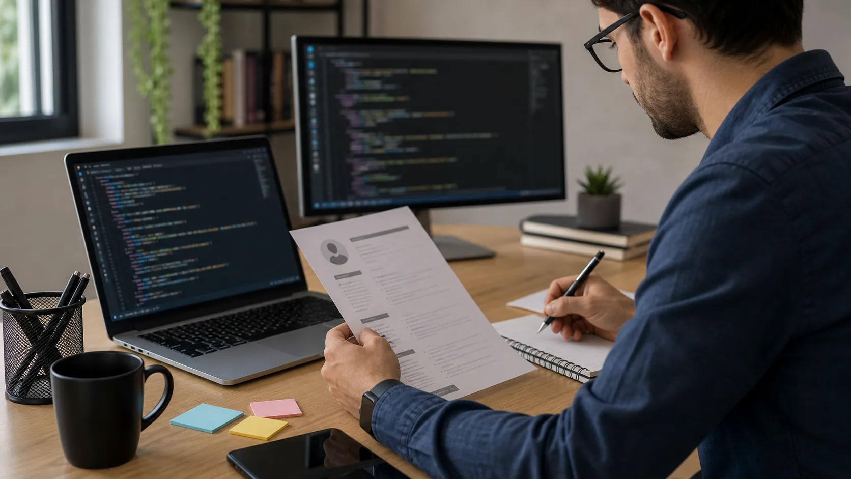 Notebook exibindo currículo de desenvolvedor de software